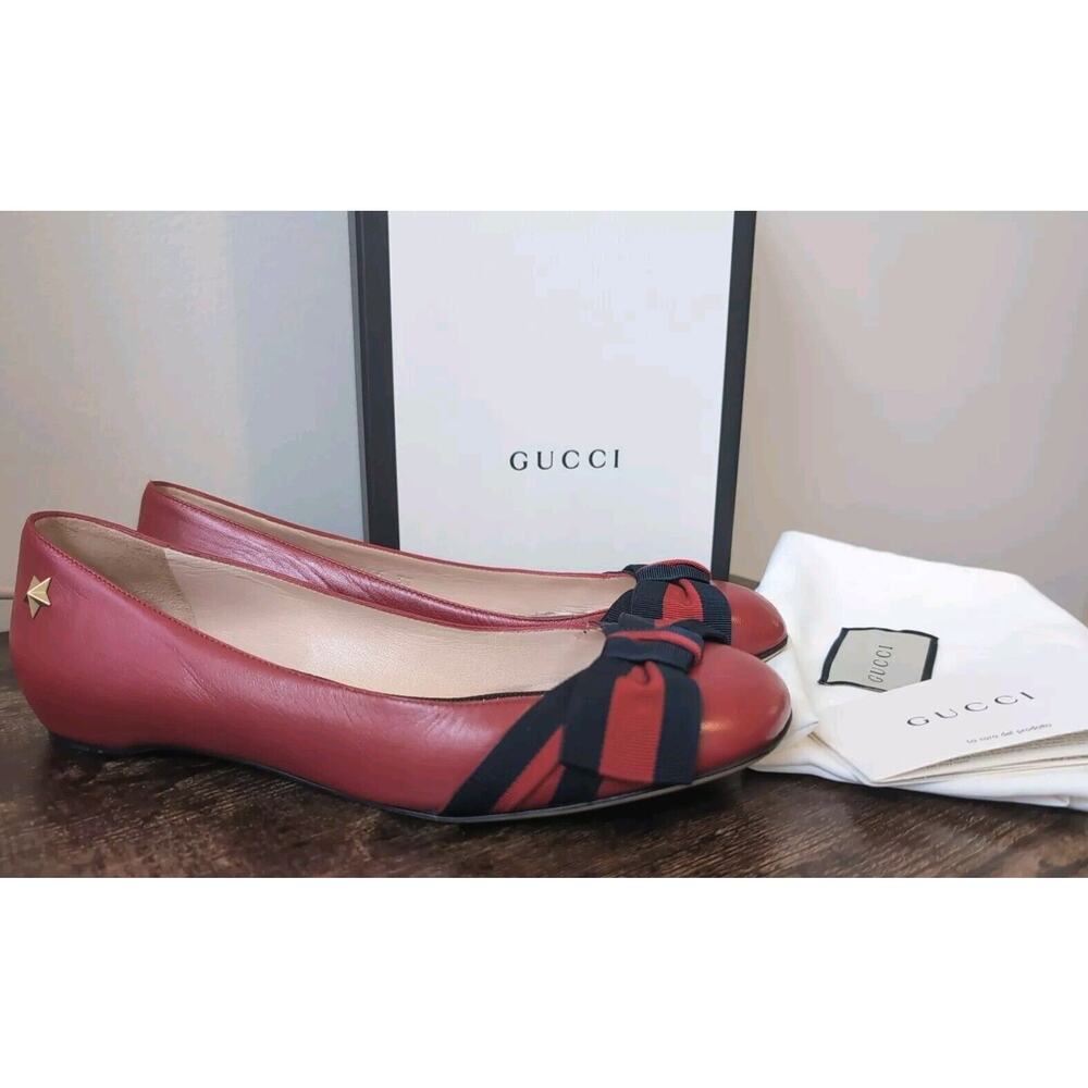 Gucci Womens Red Leather Made in Italy Ballet Flat Shoes, size‎ 37